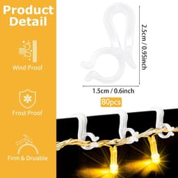 SnelShoppen - Pack van 80 Plastic Kerstlicht Clips, Gutter Haken, Herbruikbare Lichtbevestigingen voor Binnen en Buiten, Ideaal voor Kerst, Bruiloften — thumbnail 4