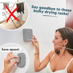 SnelShoppen - Intrekbare Waslijn Heavy Duty voor Binnen en Buiten - Wandgemonteerd Droogrek voor Kleding Drogen aan de Lucht - Ideaal voor Tuin, Balko — thumbnail 2