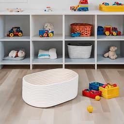 Thijox - Kleine Ronde Wasmand Wit, Handgemaakte Gevlochten Katoenen Opbergmand voor Baby Wickeltafel, Speelgoedmand, Organizer en Geschenkmand — thumbnail 2