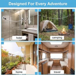 Thijox - Reiswaslijn 2 stuks, draagbare waslijn met haak en zuignap, campingaccessoires voor binnen en buiten, ideaal voor reizen, vakantie, outdoor, — thumbnail 2