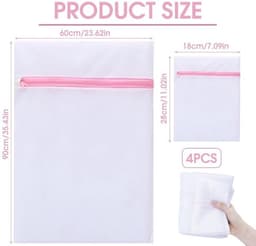 Wasnet Set van 4 - Extra Grote Wasnetten - 2 Maten Waszakken - Bescherming voor Kleding - Machinewasbaar - Duurzaam Polyester - Waszak — thumbnail 5