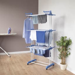EASYmaxx kledingrek 3 planken met wielen - 63x76x173 cm - wit/blauw — thumbnail 4