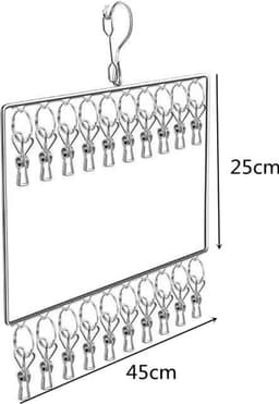 2 stuks Revolutionair Roestvrijstalen Droogrek voor Sokken en Ondergoed – 2 Lagen, 20 knijpers-Windproof Ontwerp-zilver — thumbnail 3