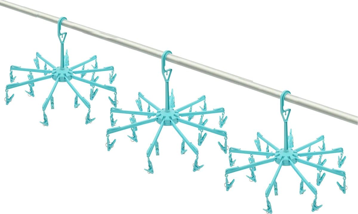 Droogcarrousel/droogmolen blauw met 18 knijpers 48 cm - 3x - Droogrek/Droogmolen/Wasrekje — afbeelding 1