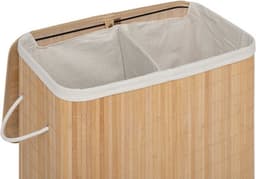 5Five Wasmand dubbel compartiment - bamboe - met deksel - naturel - 52 x 32 x 63 cm - 100 liter — thumbnail 3
