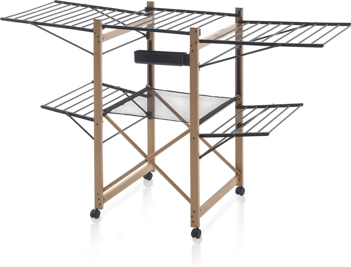 Meisterhome® Zwart - Groot Droogrek - Droogtoren - op wieltjes - inklapbaar – 30 meter droog lengte – Extra stevig en licht - Wasrek – Tot 25 kg wasgoed — afbeelding 1