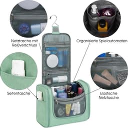 Grote wastas, toilettas om op te hangen voor dames, toilettas voor heren, groot, waszak voor kamperen, reizen, voor kinderen, vrouwen en mannen, groen — thumbnail 2