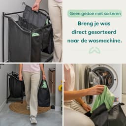 Wellewares - Wasmand 3 Vakken Uitneembaar - Wasbox 90 Liter - Wassorteerder op Wielen - Zwart — thumbnail 5