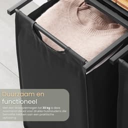 O'DADDY® Wasmand 2 vakken – uitschuifbare wassorteerder met plank - 73 x 33 x 72 cm – metaal - dark grey — thumbnail 3