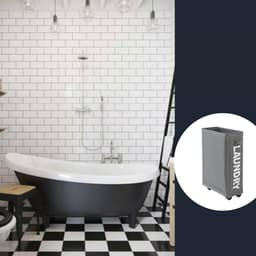 W&Z® Wasmand met deksel op wielen - Wassorteerder- wasmand 2 vakken - Opvouwbaar - 2 x 42L - Zwart en Grijs — thumbnail 5