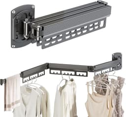 Wandgemonteerde Uitklapbare Drievoudige Kledingdroger – 100 kg Draagvermogen, Ruimtespaarder voor Balkon, Wasmachinekamer & Badkamer — thumbnail 1