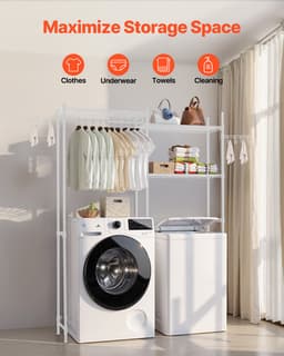 VEVOR Opbergrek boven wasmachine/droger, dubbele rij, 5 lagen, wit — thumbnail 4