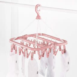 Opvouwbaar hangend kledingrek met 32 klemmen - kleerhangers - kleerhangers kunststof - Multifunctioneel windbestendig droogrek - Droogrek voor sokken en ondergoed - roze — thumbnail 2