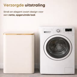ACAZA Wasmand Met Deksel - 2 Vakken - 130 L - Bamboe - 52 x 38,5 x 70,5 cm - Beige — thumbnail 4
