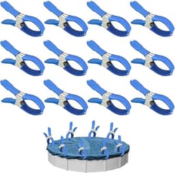12 Stuks Zeilklemmen - Grote Roestvrijstalen Wasknijpers - Clips Voor Zwembadafdekkingen - Gordijnclips - Dekzeil Klemmen - Kledingclips Van Metaal - Geschikt Voor Het Drogen Van Dekbedden, Sokken, Kleding En Zwembadafdekkingen - Blauw — thumbnail 1