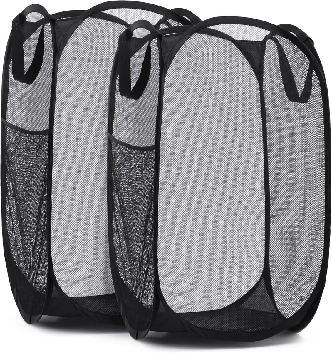 Wasmand - Opbergmand 75 liter - Wassorteerder - Mand Rond met handvaten - Wasbox Opvouwbaar Ademend - Speelgoedmand - voor kleding en opbergruimte - Zwart — afbeelding 1