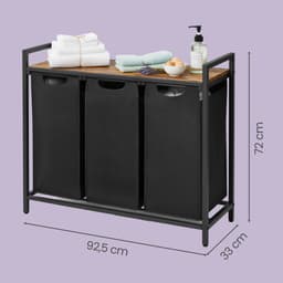 VASAGLE - Wasmand - Wassorteerder - 3 Compartimenten - 3 Oxford Stoffen - Metalen Frame - 114 L — thumbnail 2