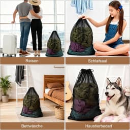 Wasnet XXL 70 x 90 cm - Set van 2 - Fijnmazige waszakken voor kleding, dekbedovertrekken - Met trekkoord, haken - Geschikt voor wasmachine - Ideaal voor thuis, reizen - Zwart — thumbnail 2