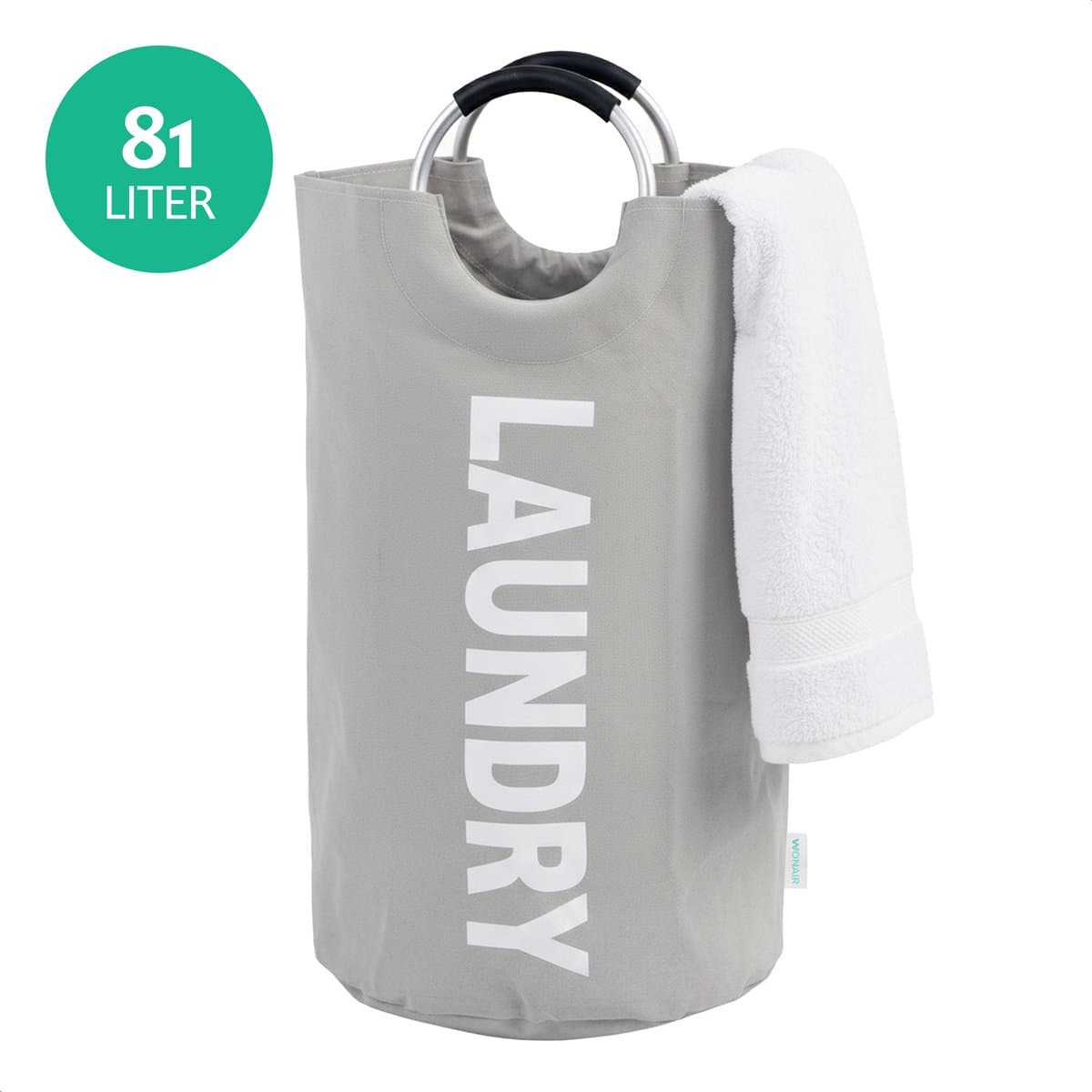 Wonair Wasmand – Waszak - Opvouwbaar – 81L – Lichtgrijs — afbeelding 1
