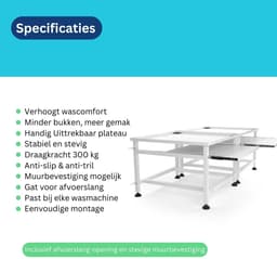 Wasophoogte® Wasmachine verhoger- Wasmachine opbouwmeubel XL - Wasmachine sokkel - 45cm hoog - Wit - Dubbel - Universeel - 63*126 (LxB) - Inclusief wandbeugels — thumbnail 3