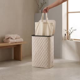 MAZAZU Wasmand met Deksel - 100 Liter - Uitneembare Binnenzak - Bamboe Frame - Crème Wit - Opvouwbare Wasbox - 44x33x69 cm — thumbnail 2