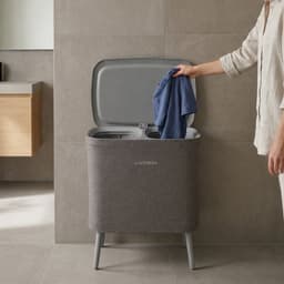 Loomera® Wasmand met Deksel 60L – Wassorteerder 2 Vakken – Wasmand met Poten – Wasbox met Waszak – Grijs — thumbnail 3