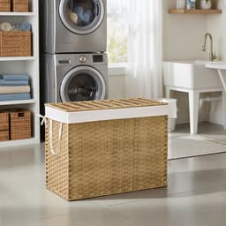 SONGMICS - Wasmand - Wasmand met 3 Vakken - Opvouwbare Rattan Wasmand - Met Deksel en Handvatten — thumbnail 4