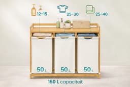 House of Balance Bamboe Wasmand - Wasmand met 3 Vakken - Duurzaam - Wasmanden met deksel - Wasmanden - 150 Liter - 94x33x78 cm — thumbnail 5