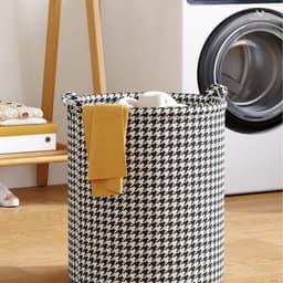 Wasmand Opbergmand Opvouwbaar - Set van 2 - XXL Formaat - Stoffen Wasmand - Voor Wasgoed Speelgoed en Kleding - 40 x 56 cm - Pied-de-poule — thumbnail 4