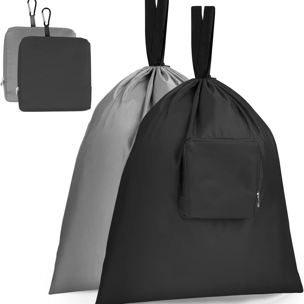 2-Stuks Reiswaszak - Reistas voor vuile was - Opvouwbare reiswaszak - Opbergtas - Draagbare kleine waszak - 51*57cm - Met trekkoordsluiting - Geschikt voor koffers, thuis, kamperen en reizen - Grijs +Zwart — afbeelding 1