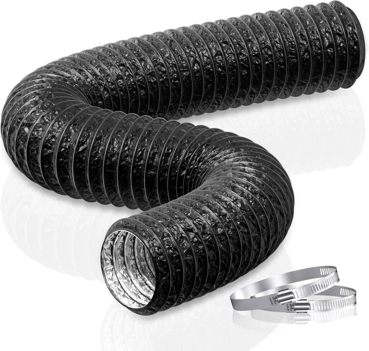 100mm Afvoerslang - 6m Flexibel PVC Aluminium Geluidsgeïsoleerd - Ventilatieslang voor Droger, Mobiele Airco, Groeitent - Zwart - 1 Stuk — afbeelding 1