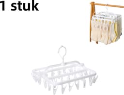 1 stuk - Wasknijpers - Opvouwbaar - 32 knijpers - Voor sokken en ondergoed - Draagbaar hangrek voor binnen/buiten - Wit — thumbnail 1
