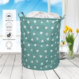 Grote wasmand, 1 stuk, opvouwbare ronde opbergmand met trekkoord voor slaapkamer en badkamer (45 cm, blauw) — thumbnail 2