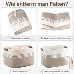 Grote geweven wasmand van katoenen touw, 60 liter opbergmand met leren handvatten, mand voor dekens, kleding, speelgoed, wasmand voor kinderkamer of woonkamer, 53 x 38 x 29 cm, wit en bruin — thumbnail 3