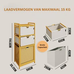 CLVP® Wassorteerder 3 Vaken - Wasmand - Wassorteerder - Lichtgrijs en lichtbruin — thumbnail 2