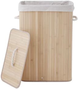 Sealskin Bamboo – Bamboe Wasmand met Deksel - Wasbare katoenen waszak - Handvatten - 56 Liter – afmetingen 60 x 40 x 23,5 cm - Natuurlijk Bruin — thumbnail 3