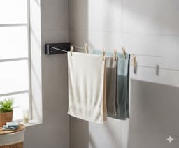 cozy.® Waslijn Uittrekbaar - Waslijndraad met stalen kern - Wasdraad - Wasrek - Roldrooglijn - Droogrek hangend - Ruimtebesparend - 8.4 m (2x 4.2m) Drooglengte - Binnen en Buiten - Incl 20 Stuks Houten Wasknijpers - Zwart — thumbnail 2