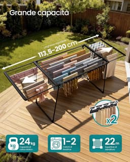 SONGMICS LLR522BH01 Opvouwbare kledingluchter, vloerdroogrek, uitschuifbare vleugels, droogoppervlak 22 m, met sokhouder, zwarte inkt — thumbnail 1