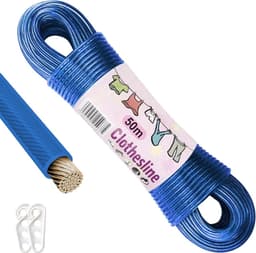 Waslijn 50 meter met stalen kern voor zware lading - Sterk en weerbestendig wasdraad — thumbnail 1