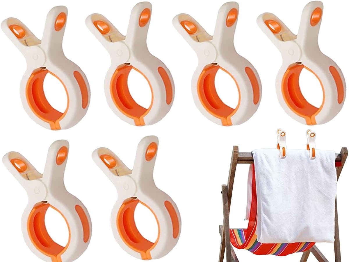 Strandhanddoekclips - 6 stuks - Grote Wasknijper - Quiltclips - Wasknijpers - Grote Knijpers - Handdoekknijpers - Strandlaken Knijpers - Handdoek Klemmen - Strandlakenclip voor strandstoel - Winddicht - Voor badhanddoek, beddengoed en kleding - Wit — afbeelding 1