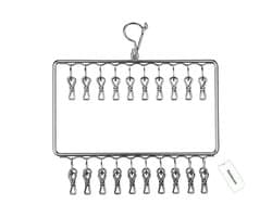Rainbecom - Sokkenhanger RVS met Clips - 20 Clips Dubbel - Winddicht Droogrek voor Sokken en Ondergoed - RVS Wasrek 45x25 cm