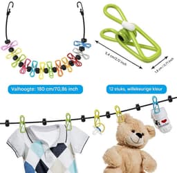 longziming -Portable Opwindbare Waslijn - Elastische Trekkracht - PVC + Roestvrij Staal - Compact En Veelkleurig Voor Reis, Camping En Studentenkamer - 2 Stuks — thumbnail 3