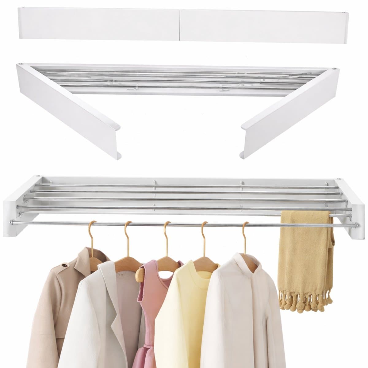 FitFusionHome Wanddroogrek – Droogrek - Inklapbaar Droogrek - Wasrek Hangend - Uitschuifbaar - Muurdroogrek - 4m Drooglengte - 80 cm - 4m Drooglengte - Wit — afbeelding 1