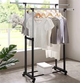 Droogrek Kleding - Wasrek Opvouwbaar - Ruimtebesparend Drogen - Intrekbaar & Verstelbaar - 78-160cm Hoog - Zwart — thumbnail 4