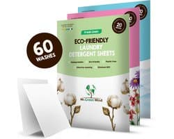 Proefpakket Wasstrips ECO 60 Wasbeurten in 3 Geuren Milieuvriendelijke Wasmiddeldoekjes Wasvellen Wasmiddel Voordeelverpakking incl. wasverzachter wasdoekje