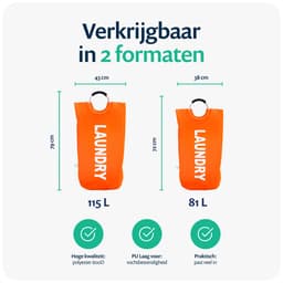 Wonair Wasmand - Waszak - Wassorteerder - Waszakken Voor Wasgoed - Wasmand Opvouwbaar - Oranje - 115L — thumbnail 2