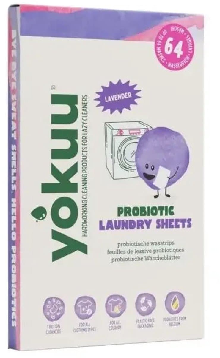 YOKUU Probiotische Wasstrips - 64 Wasbeurten - Lavendel Geur - Reis Wasmiddel - Ultra Geconcentreerd en Voorgedoseerd - Ecologisch Wasproduct — afbeelding 1