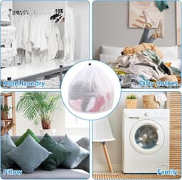Netwaszakken - 3 Stuks - 40x50cm - Wasnet Waszak - met Trekkoord - Herbruikbare - Wasnetten voor Wasmachine - Wasnetten - Waszakjes - Kledingzakjes - Herbruikbare - Travel Organizer - Geschikt voor Babykleding, Bh's, Ondergoed, Sokken, Shirts - Wit — thumbnail 4