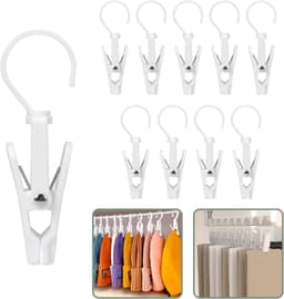 Washaken Clip - Washaken met klemmen - kleerhangers voor sokken - Drooghaak voor kleding - met 360 graden draaibare haak - Sterke plastic wasknijpers- draagbare antislip plastic hangers clips - Veelzijdig - 10stuks - wit — thumbnail 1