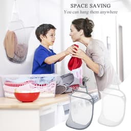 2 stuks - Opvouwbare wasmand van gaas, hangende wasmand, wasmand voor artikelen, uitschuifbare wasmand van gaas voor thuis, hotel, reizen, kamperen 40x30cm (wit + grijs) — thumbnail 2